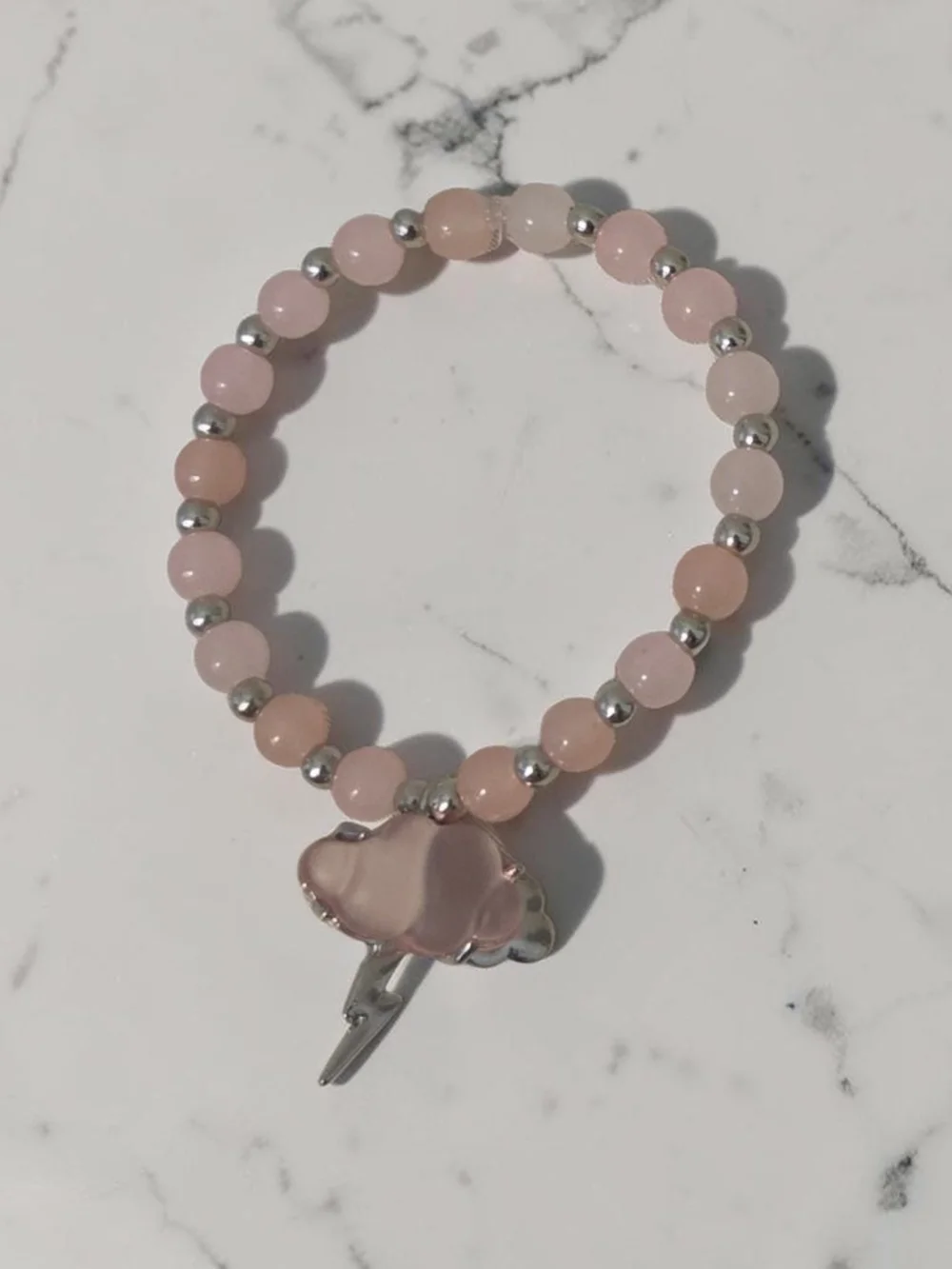 Pink Beaded Cloud Charm Stretch Bracelet - Women Jewelry